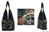 Handcrafted cotton and polyester shoulder bag, 'Black Garden' (small)