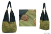 Handcrafted cotton and polyester shoulder bag, 'Green Flutters' (small)