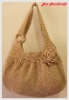 Handmade Bag/Handbag : Hobo Style : Cotton : Beige with Rose