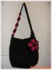 Handmade Bag/Handbag : Hobo Style : Cotton : Black with Shocking Pink Leelawadee flower