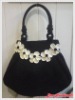 Handmade Bag/Handbag : Hobo Style : Cotton : Black with White Forget me not flower