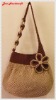 Handmade Bag/Handbag : Hobo Style : Cotton : Mix Beige and Brown with Brown Leelawadee flower