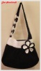 Handmade Bag/Handbag : Hobo Style : Cotton : Mix Black and White (Mix String) with White Leelawadee flower