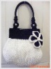 Handmade Bag/Handbag : Hobo Style : Cotton : Mix White and Black with Black Leelawadee flower