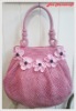 Handmade Bag/Handbag : Hobo Style : Cotton : Pastel Pink with Forget me not flower