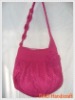 Handmade Bag/Handbag : Hobo Style : Cotton : Shocking Pink with Rose flower