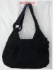 Handmade Bag/Handbag : Hobo Style : Nylon : Black with Rose