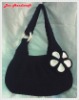 Handmade Bag/Handbag : Hobo Style : Nylon : Black with White Leelawadee flower