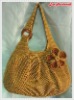 Handmade Bag/Handbag : Hobo Style : Nylon : Golden with Brown Leelawadee flower