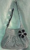 Handmade Bag/Handbag : Hobo Style : Nylon : Grey with Black Leelawadee flower