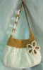 Handmade Bag/Handbag : Hobo Style : Nylon : Mix White and Golden with Golden Leelawadee flower