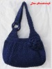 Handmade Bag/Handbag : Hobo Style : Nylon : Navy with Rose