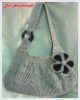 Handmade Bag/Handbag : Hobo Style : Nylon : Silver with Black Leelawadee flower