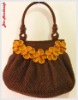 Handmade Bag/Handbag : Hobo Style : Wool : Brown with Mustache Forget me not flower