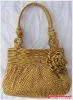 Handmade Bag : Hobo Style : Nylon : Golden with Rose flower