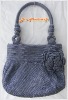 Handmade Bag : Hobo Style : Nylon : Grey with Rose flower