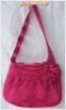 Handmade Bag : Hobo Style : Nylon : Shocking Pink with Rose flower