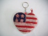 Heart Shaped American National Flag Beaded coin purse with Key ring