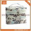 High-capacity gray polyester flower pattern ziplock portable toiletry cosmetic box