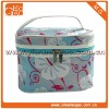 High-capacity ziplock flower pattern blue polyester toiletry cosmetic case