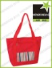 Hot red striped polyester shopping bag