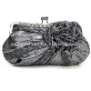 Jewelled flower decoration satin evening clutch bag 063