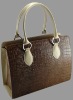 Just Leather Crocodile Pattern Handbag Shoulder Evening Bag Cow Leather Brown