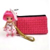 Korean style coins bag purse with doll pendant cell phone bag wallet