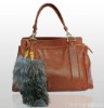 Korean style fox fur charm cow leather handbag