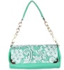 Lace Decor Green Leather Handbags Women Bags
