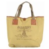 Laminated Canvas Tote Bag with Leather Trim