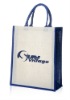 Laminated White and Blue Jute Tote Bag