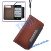 Leather Wallet Card Holder Case for iPhone 4/4S (Brown)