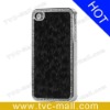 Leopard Plush Rhinestone Electroplating Case for iPhone 4 - Black