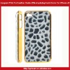 Leopard Print Fur Coated Electroplating Hard Cover For iPhone 4S-Black/White
