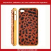 Leopard Print Fur Coated Electroplating Hard Cover For iPhone 4S-Orange/Black