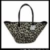 Leopard Printed and PU Handle Paper Straw Beach Bag