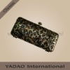 Leopard grain clutch bag metal frame