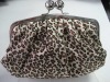 Leopard satin with metal frame evening bag