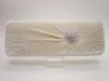 Long size satin evening bag with beading diamond