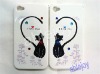Lovely front phone skin and back balck cat  hard case for iphone 4
