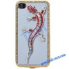 Luxurious 3D Gekko Japonicus Diamond with Leather Coat and Electroplated Frame Hard Cover for iPhone 4