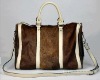 Luxury brown horsehair rivet shoulder handbag