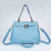 MOQ1(Free Shipping)- Guaranteed 100% Genuine Leather woman handbag,Brand Designer Handbags No.60668-light blue(golden)