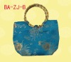 Many different patterns bamboo handle silk jacquard brocade hand bag