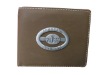 Men's Brown Leather Purse With Metal Brand Bifold Wallet