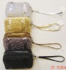 Metal mesh square coin bag with pu strip hand clutcher