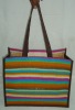 Multi color stripe print jute bag