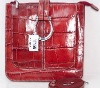 NEW BRIGHTON RED SILVER CROCO SPELLBOUND LEATHER CROSS BODY MESSENGER BAG PURSE