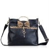 New Arrival Popular Genuine Leather Leopard Bowknot Sweet Tote Bag